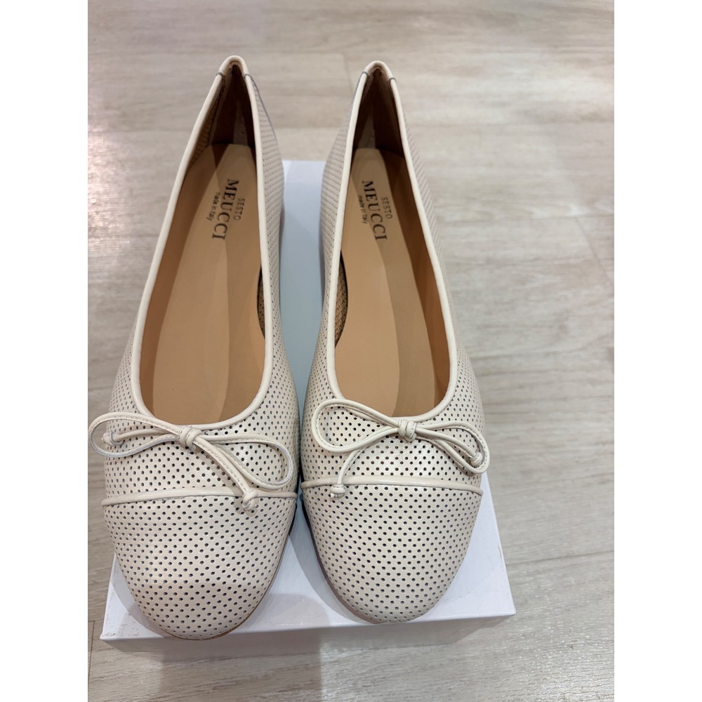 Sesto Meucci Women Ballet Flats Cream 41 Perforated Leather Bow Italy